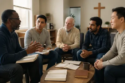 Men's Bible Study Group in Church Room