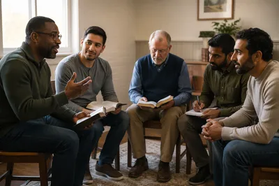 Men's Bible Study Group in Church Room