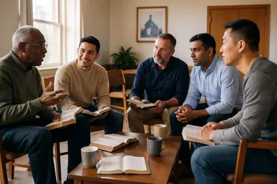 Men's Bible Study Group in Church Room