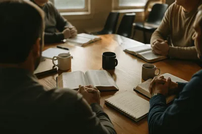 Men’s Bible Study Around Fellowship Table