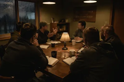 Men's Bible Study Fellowship on Rainy Evening
