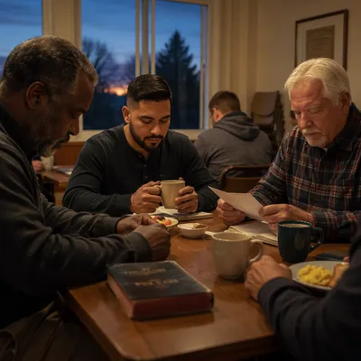 Men Gathering for Early Morning Breakfast