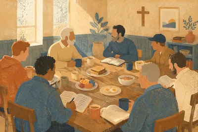 Mens Breakfast Bible Study at Church Table