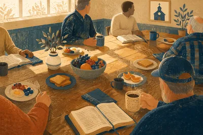 Mens Breakfast Bible Study at Church Table