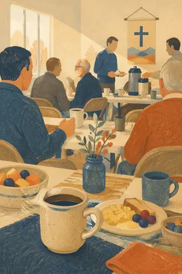 Warm Mens Breakfast Fellowship in Church Hall
