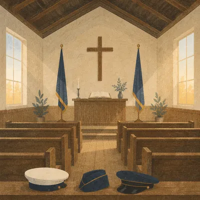 Military Chapel Cross with Ceremonial Flags