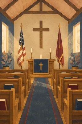 Quiet Military Chapel Cross at Dawn