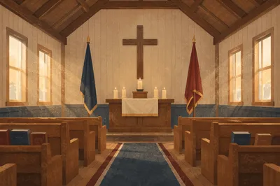 Quiet Military Chapel with Wooden Cross