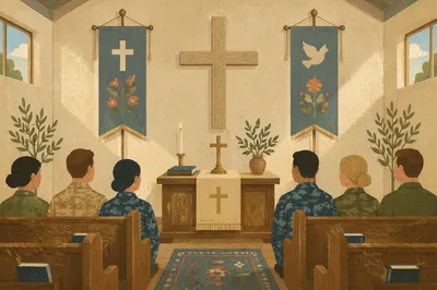 Military Chapel Cross with Ceremonial Flags