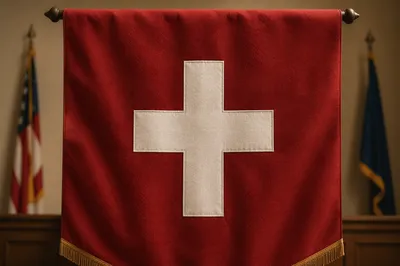 Military Chapel Cross on Crimson Banner