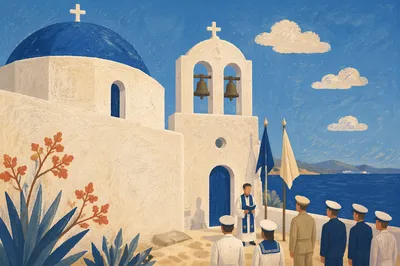 Military Chapel with Cross and Coastal Flags