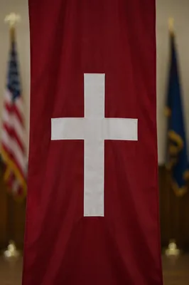 Military Chapel Cross on Crimson Banner