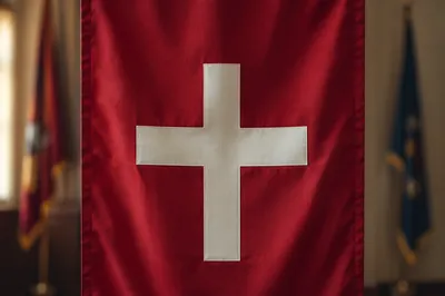 Military Chapel Cross Banner with Flags