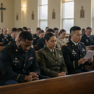 Military Chapel Service with Diverse Congregation