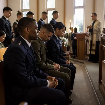 Military Chapel Service in Morning Light
