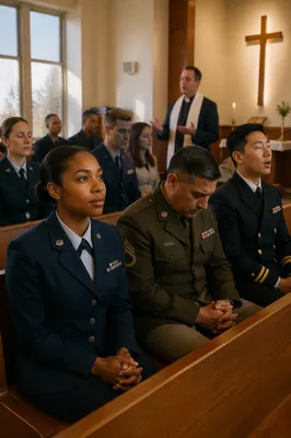 Military Chapel Service with Diverse Congregation