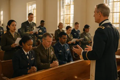 Military Chapel Service in Morning Light
