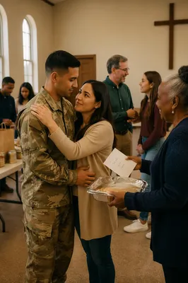 Church Community Supporting Military Family Indoors