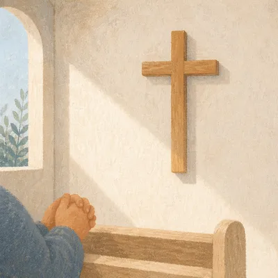 Minimal Wooden Cross on Chapel Wall
