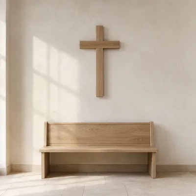 Minimalist Wooden Cross in Quiet Chapel