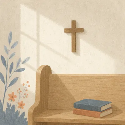 Minimal Wooden Cross in Quiet Chapel
