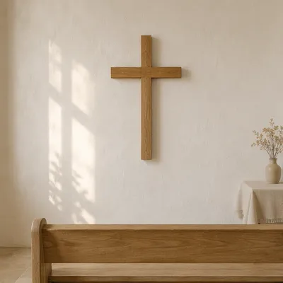 Minimalist Wooden Cross in Quiet Chapel