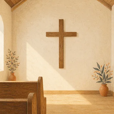 Minimalist Wooden Cross in Quiet Chapel