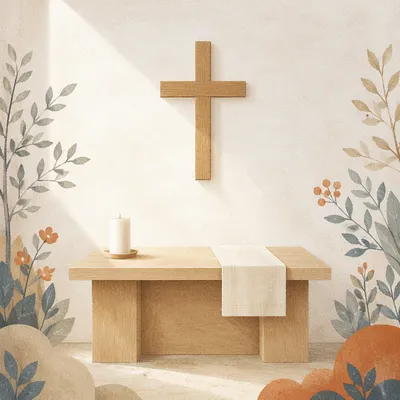 Minimal Wooden Cross in Quiet Chapel