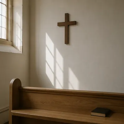Minimal Wooden Cross on Chapel Wall