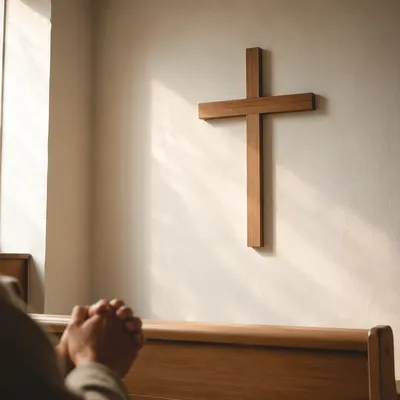 Minimal Wooden Cross on Chapel Wall