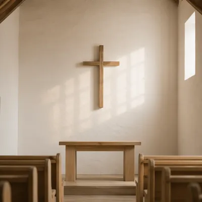 Minimalist Wooden Cross in Quiet Chapel