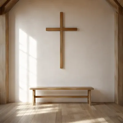Minimalist Wooden Cross in Quiet Chapel