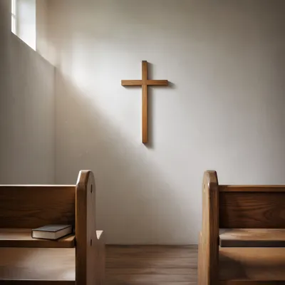 Minimal Wooden Cross on Chapel Wall