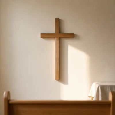 Minimal Wooden Cross on Chapel Wall