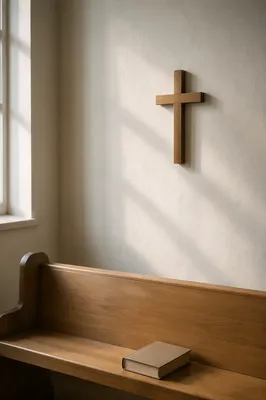 Minimal Wooden Cross on Chapel Wall
