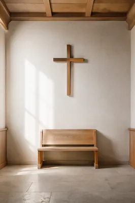 Minimal Wooden Cross in Quiet Chapel