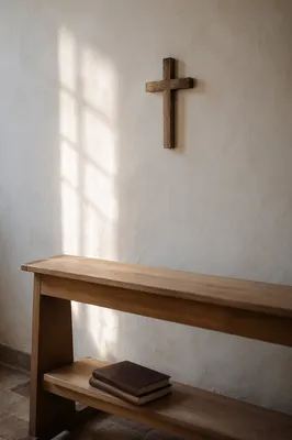 Minimalist Wooden Cross in Quiet Chapel