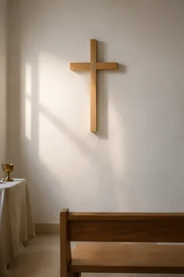 Minimalist Wooden Cross in Quiet Chapel