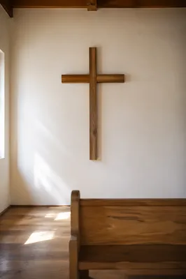 Minimalist Wooden Cross in Quiet Chapel