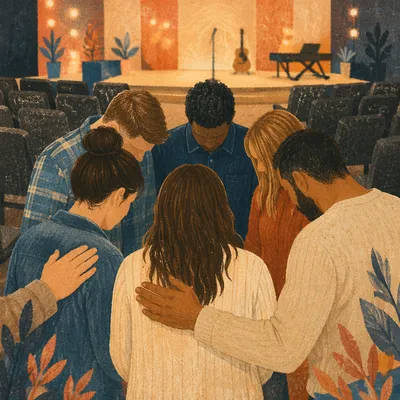 Ministry Leaders Prayer Huddle Before Service
