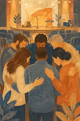 Ministry Leaders Prayer Huddle Before Worship