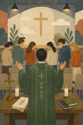 Ministry Leader Praying Before Service Huddle