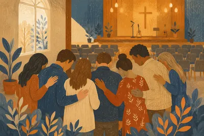 Ministry Team Prayer Huddle Before Worship
