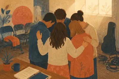 Ministry Leaders Praying Before Worship Service