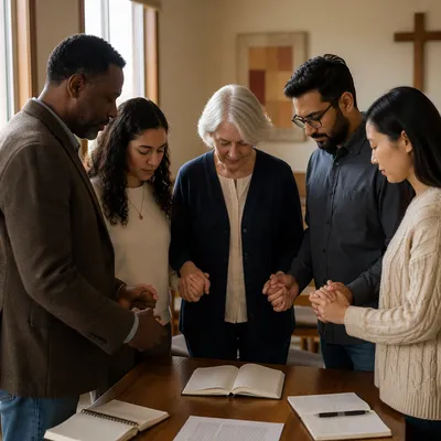 Ministry Leaders Praying Before Church Service