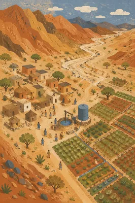 Mission Field Village Well From Above