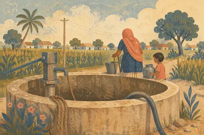 Rural Mission Village Well Water Gathering