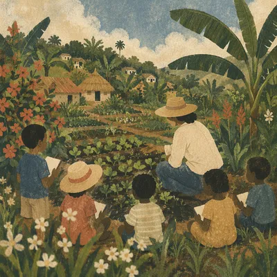 Mission Worker Teaching Children in Garden