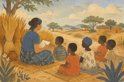 Mission Worker Teaching Children in Africa