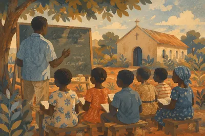 Mission Teacher With Children in Africa